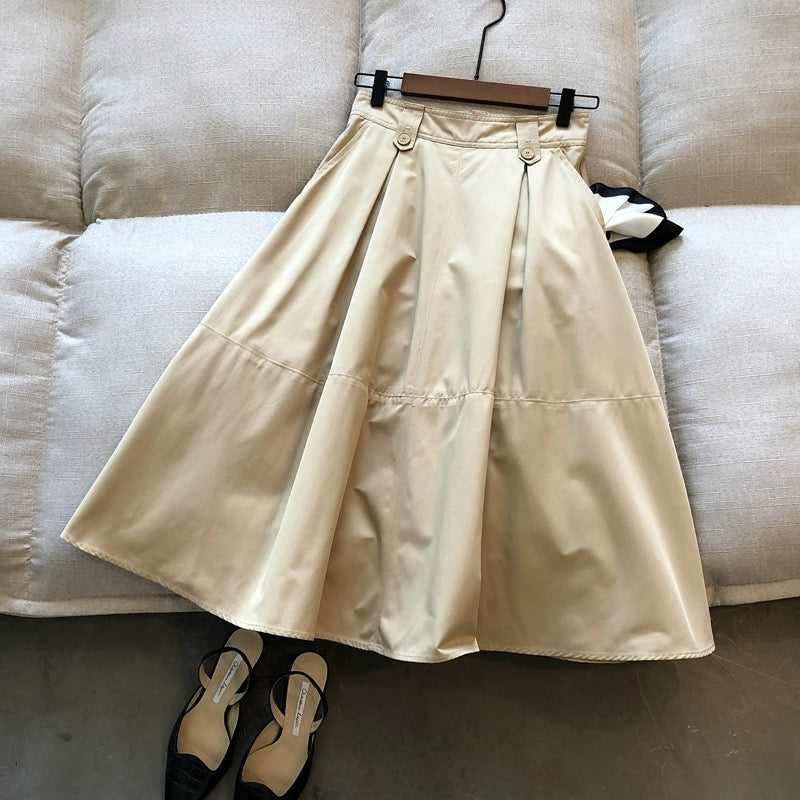 French style petite slimming skirt for women summer thin fluffy umbrella skirt mid-length high-waisted A-line crotch-covering skirt