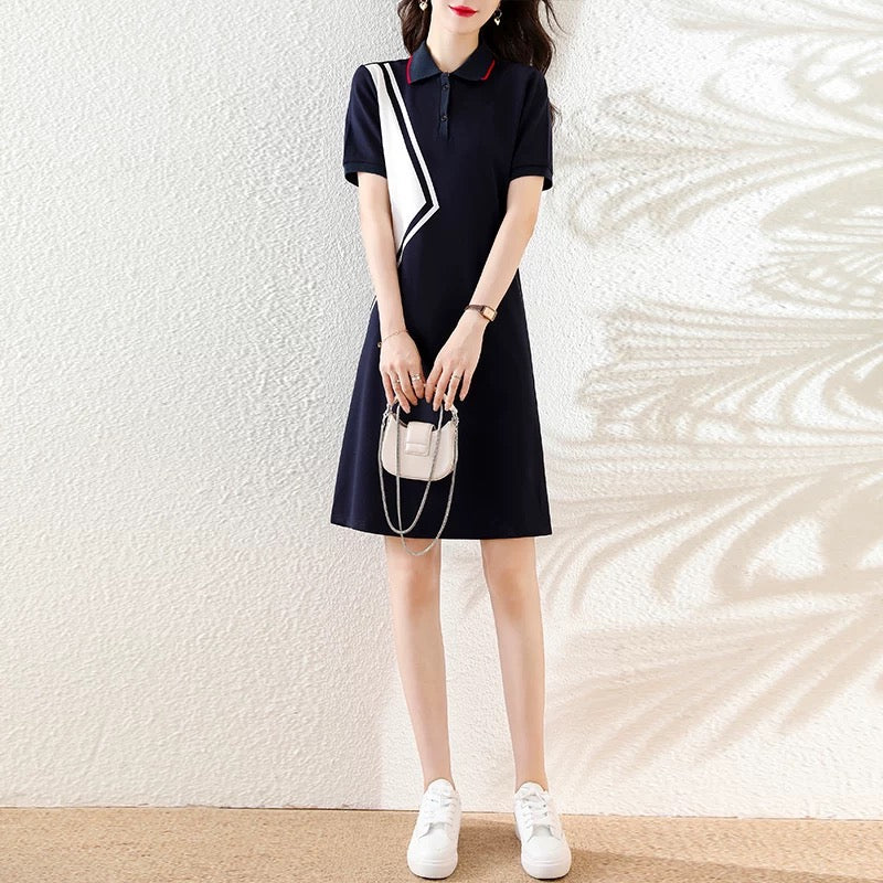 Slim casual sports polo embroidered dress women's medium-length A-line skirt European station 2025 summer new loose