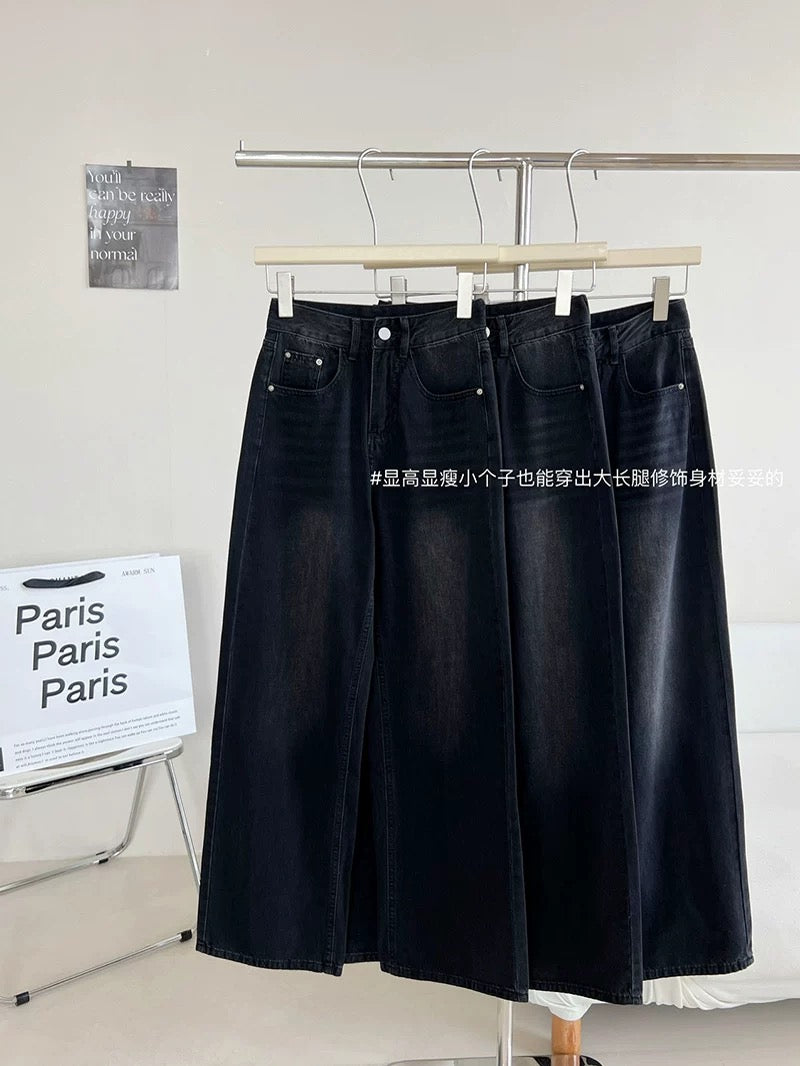 Duolaimei Super-easy-to-wear imported denim ~ King-level charcoal gray floor-length jeans slim trousers