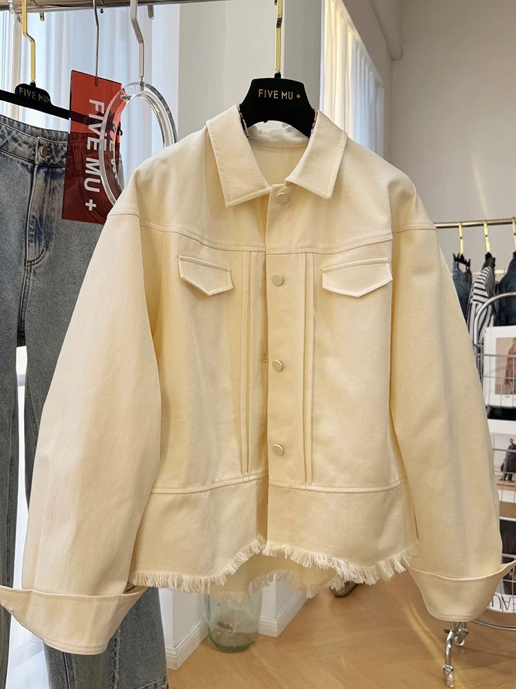 High-end unique and chic raw-edged workwear denim jacket for women 2025 spring and autumn style super good-looking casual jacket