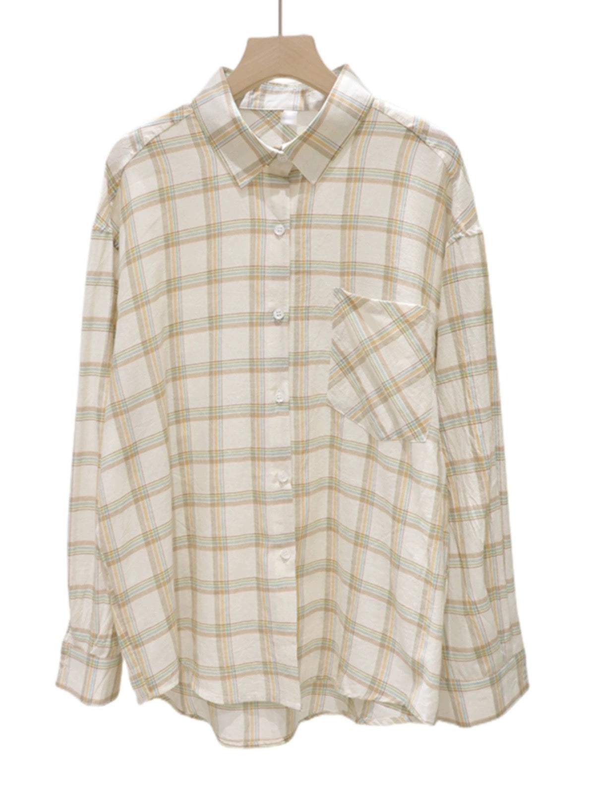 Comfortable and breathable 2024 new summer style versatile loose slim cotton thin long-sleeved plaid shirt for women