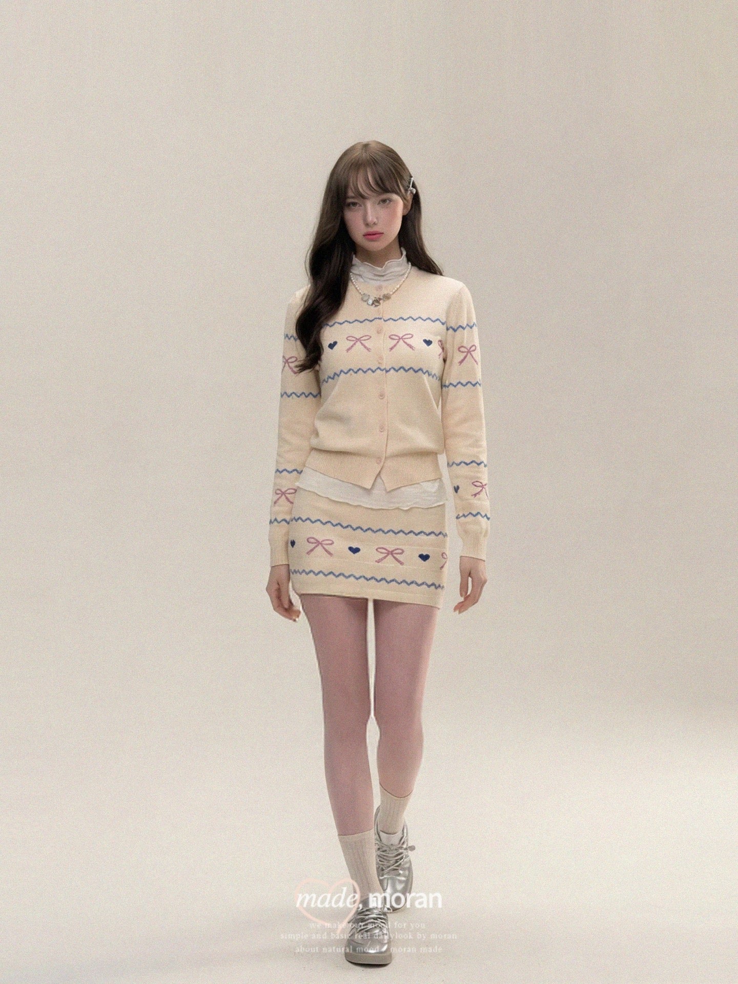 Fair Isle Retro Sweet and Spicy Knit Cardigan and Bodycon Mini Skirt Two-Piece Set for Women, Autumn and Winter Outfit for Petite Women