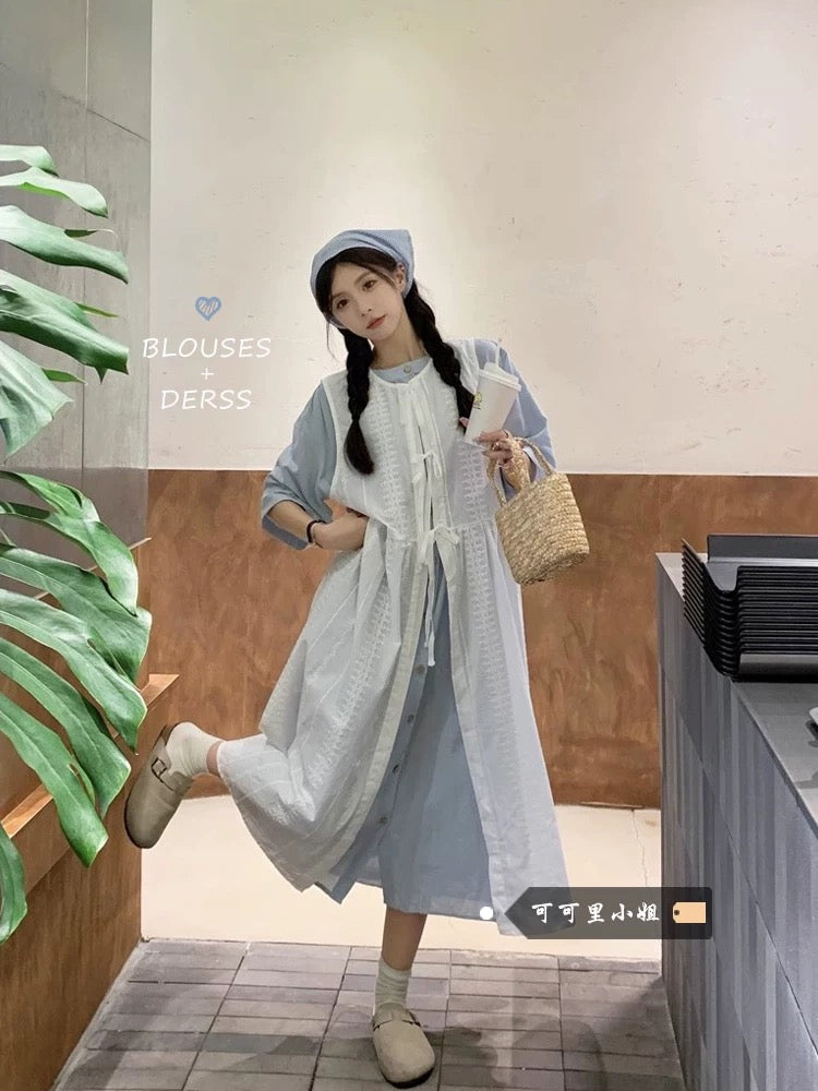 chinese dress ladies Lace-up layered dress for women summer 2024 new Korean style loose cas –  Lee Nhi Boutique
