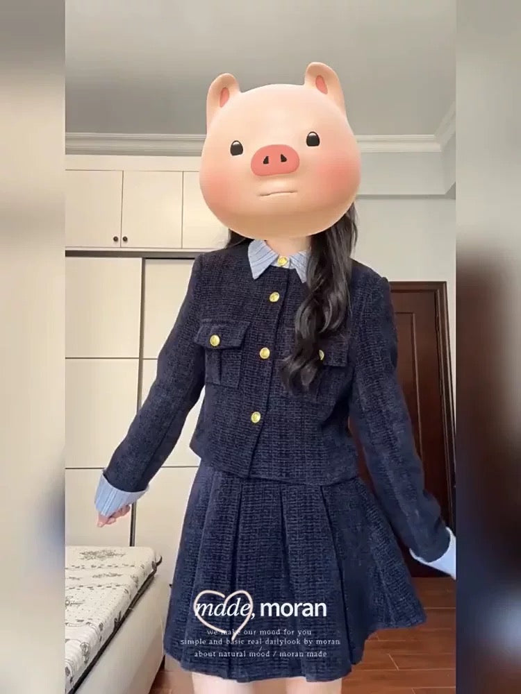 Korean drama heroine's rich heiress style two-piece set with tweed short jacket and skirt, perfect for spring and autumn.