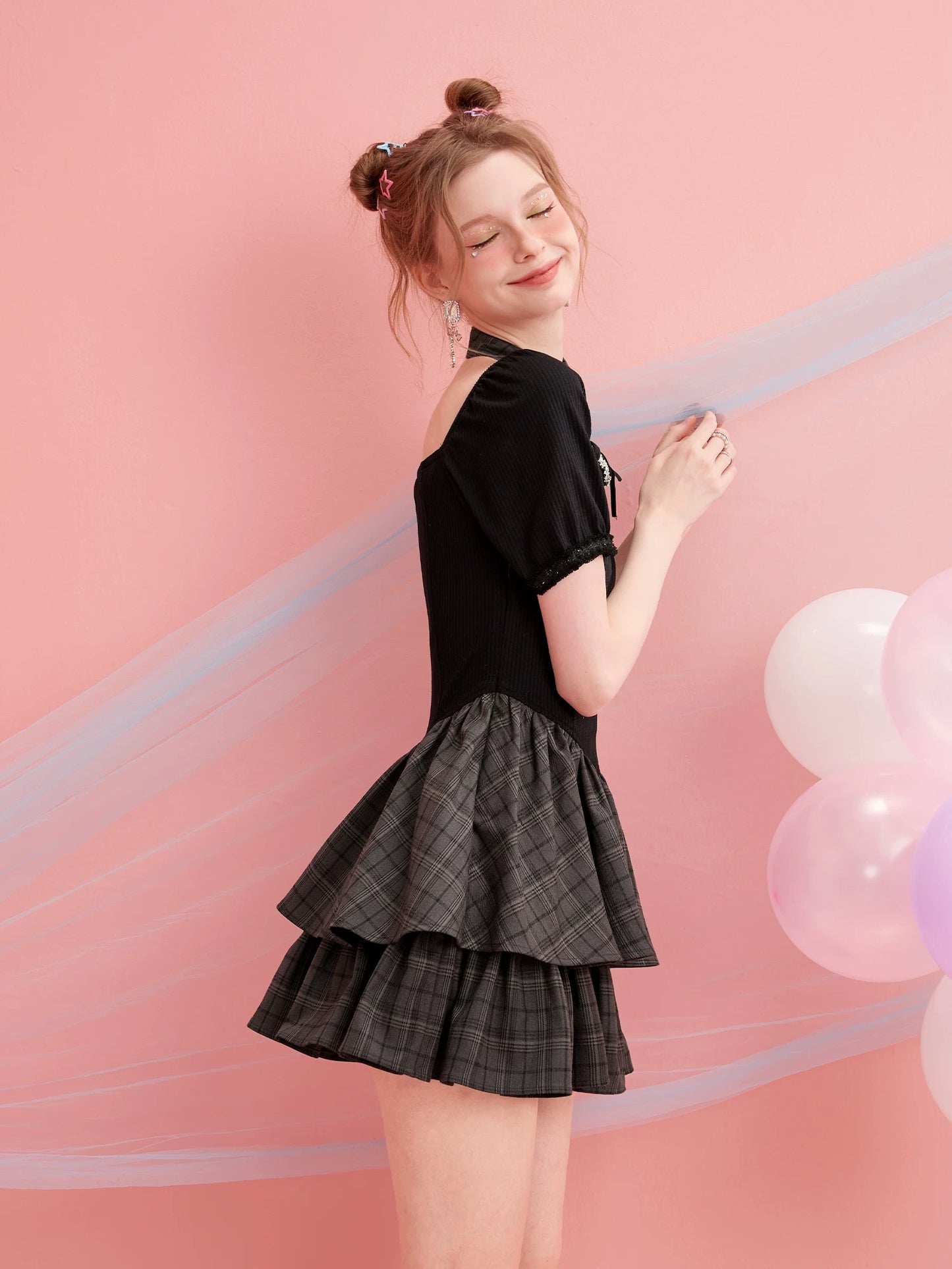 French niche design plaid dress female summer birthday party date party daily small dress cake skirt