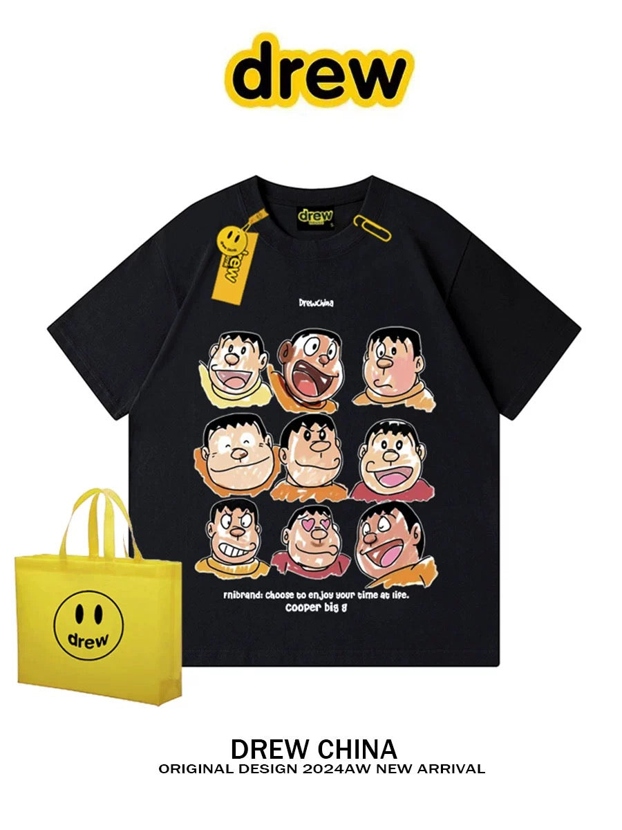 drew American trendy brand Fat Tiger cartoon print short-sleeved T-shirt unisex street loose cotton tops INS trend