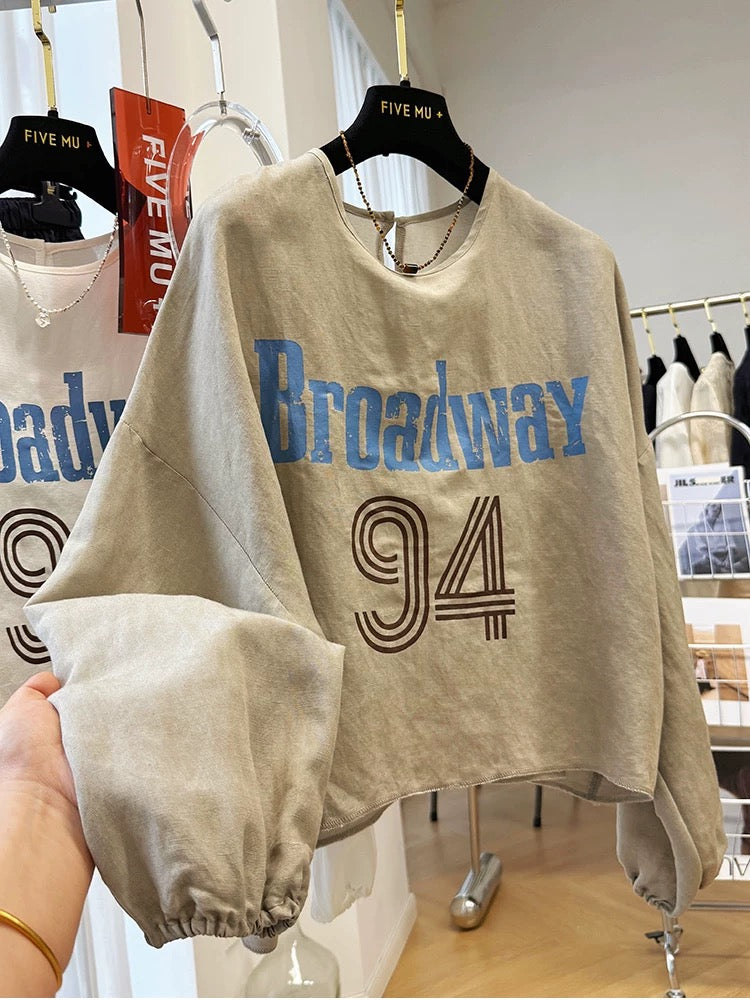 High-grade letter printing casual linen long-sleeved thin sun-proof shirt for women in summer pullover hoodie great-looking top