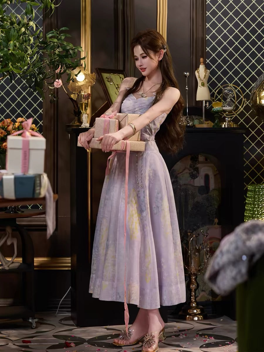 TUNTUN Spring/Summer "Happy Anniversary" Monet's Garden Camisole Dress with Pale Purple and Yellow Ombré Print