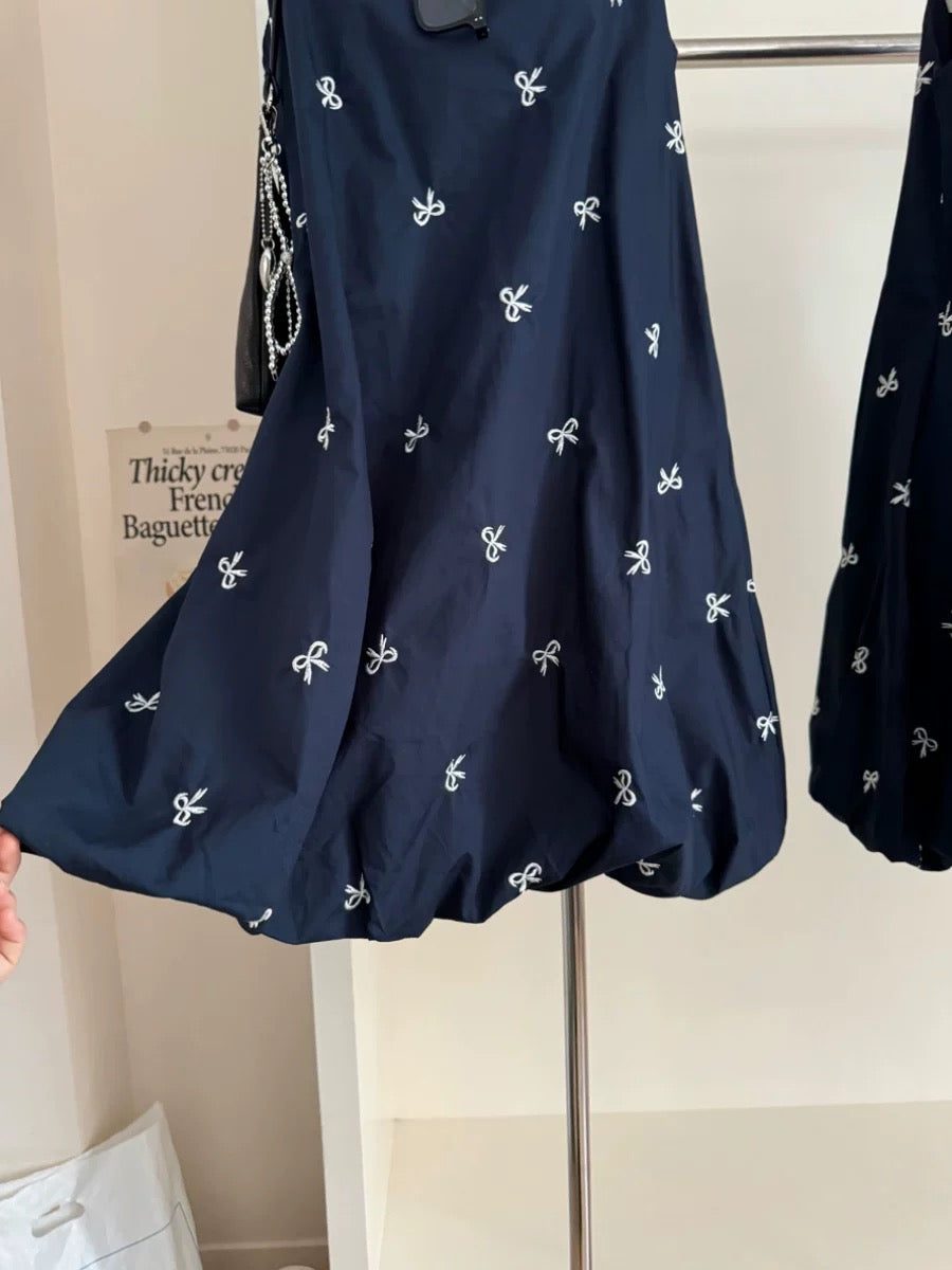 Korean style sweet embroidered bow vest dress for women summer high-end loose slimming A-line puffy skirt