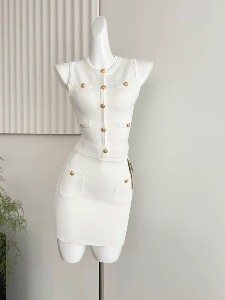 Dolemei Korean style sleeveless hyperbolic knitted fashion suit two-piece for women