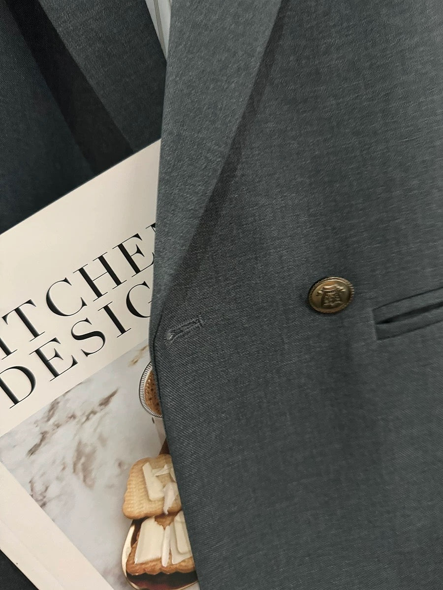 Dark gray chic and unique British style women's suit jacket, new spring and autumn style, high-end fashion suit top.