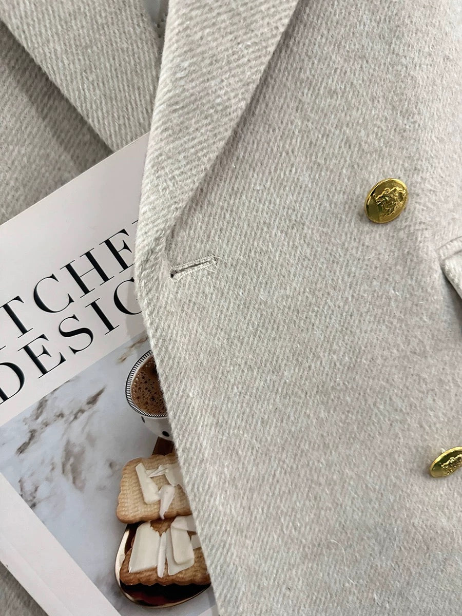 Beige-grey British style cotton-lined woolen suit jacket for women, 2025 new autumn and winter Korean style thickened suit.