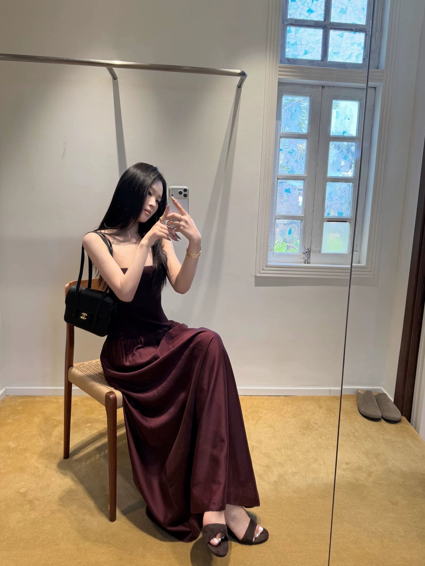 5werkwen Silk Curved Strapless Slip Dress | Heavy-duty Dual-Material Patchwork Slip Dress