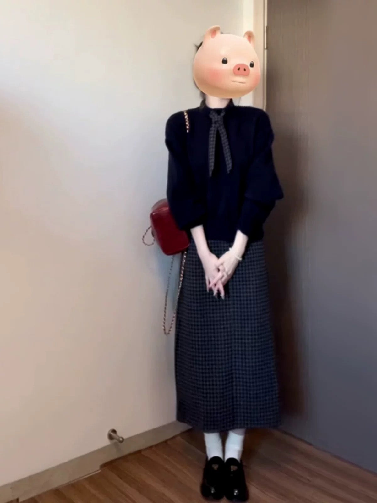 Korean college style atmosphere wear suit sweater knitted top half skirt two-piece suit high-end women