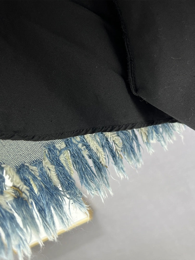 Ethnic style embroidered denim skirt for women 2024 new summer high-waist slim slimming raw edge a-line skirt