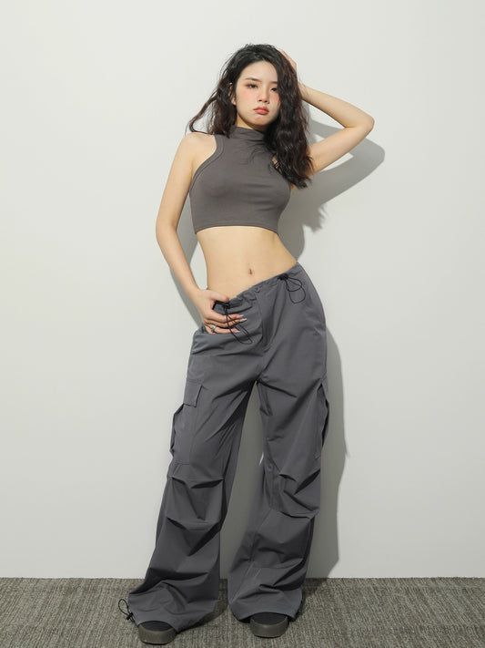 LEIYU time travel quick-drying overalls for women summer 2023 European and American ins drawstring sweet hottie casual wide-leg pants
