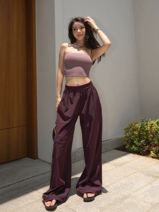 LEIYU Purple Secret Realm quick-drying wide-leg overalls for women summer European and American ins vertical straight casual floor mopping pants
