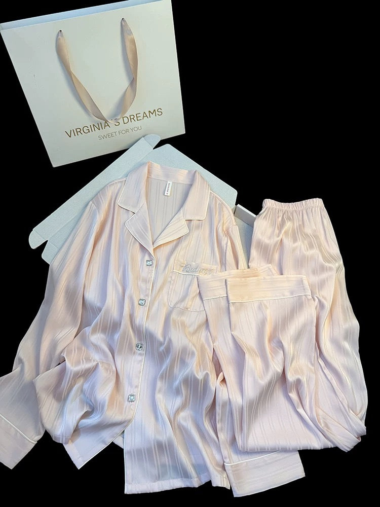 Ice silk pajamas for women, new spring and summer products, long sleeves and trousers suits, high-grade hot diamonds, sweet temperament, home clothes, can be worn outside