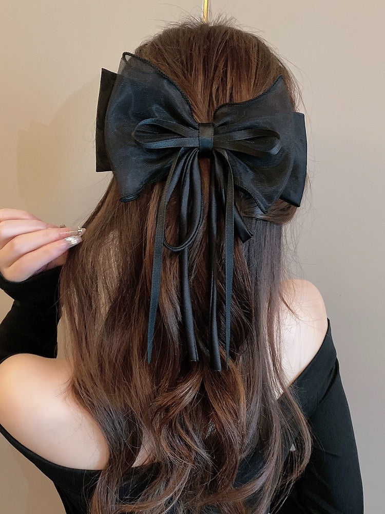 Super fairy ribbon big bow hairpin female back head spring clip temperament shark clip top clip hair accessories clip headdress