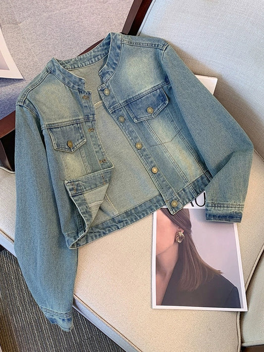 Retro short denim jacket 2024 new women's spring and autumn style small popular early spring denim jacket top