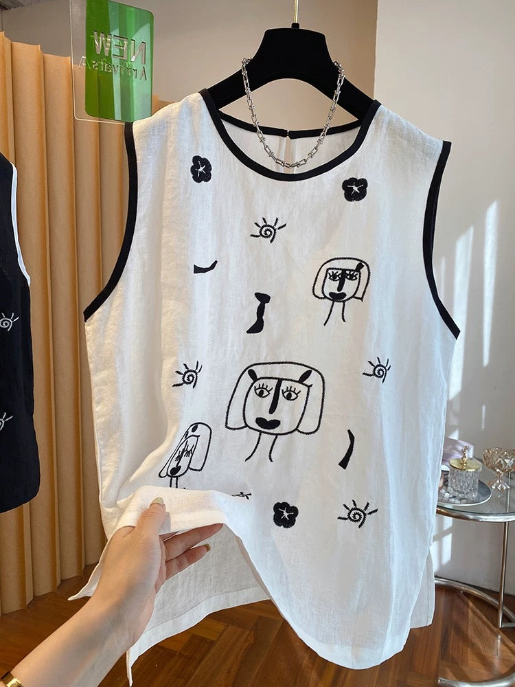 Light luxury cotton and linen sleeveless tops for women high-end 2025 new loose fashionable linen vest sleeveless shirt summer