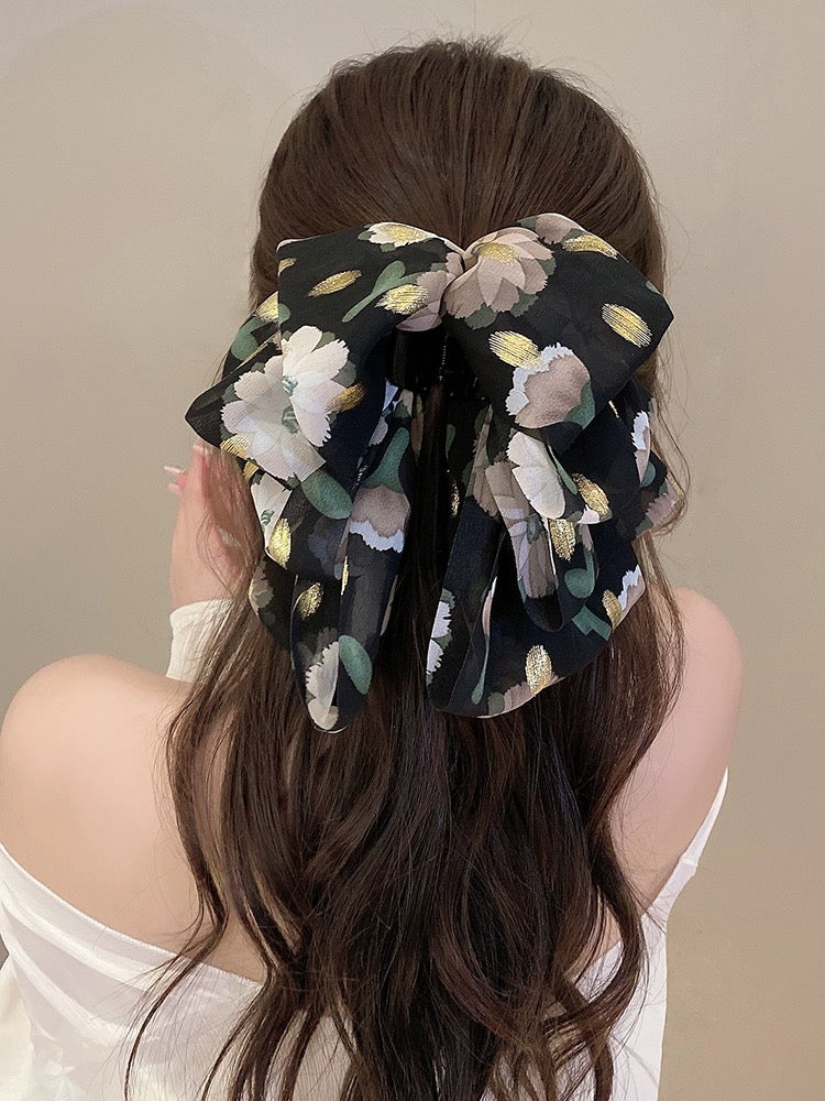 French retro floral bow ponytail clip 2023 new temperament and high-end sense back of the head hair clip women's hair accessories