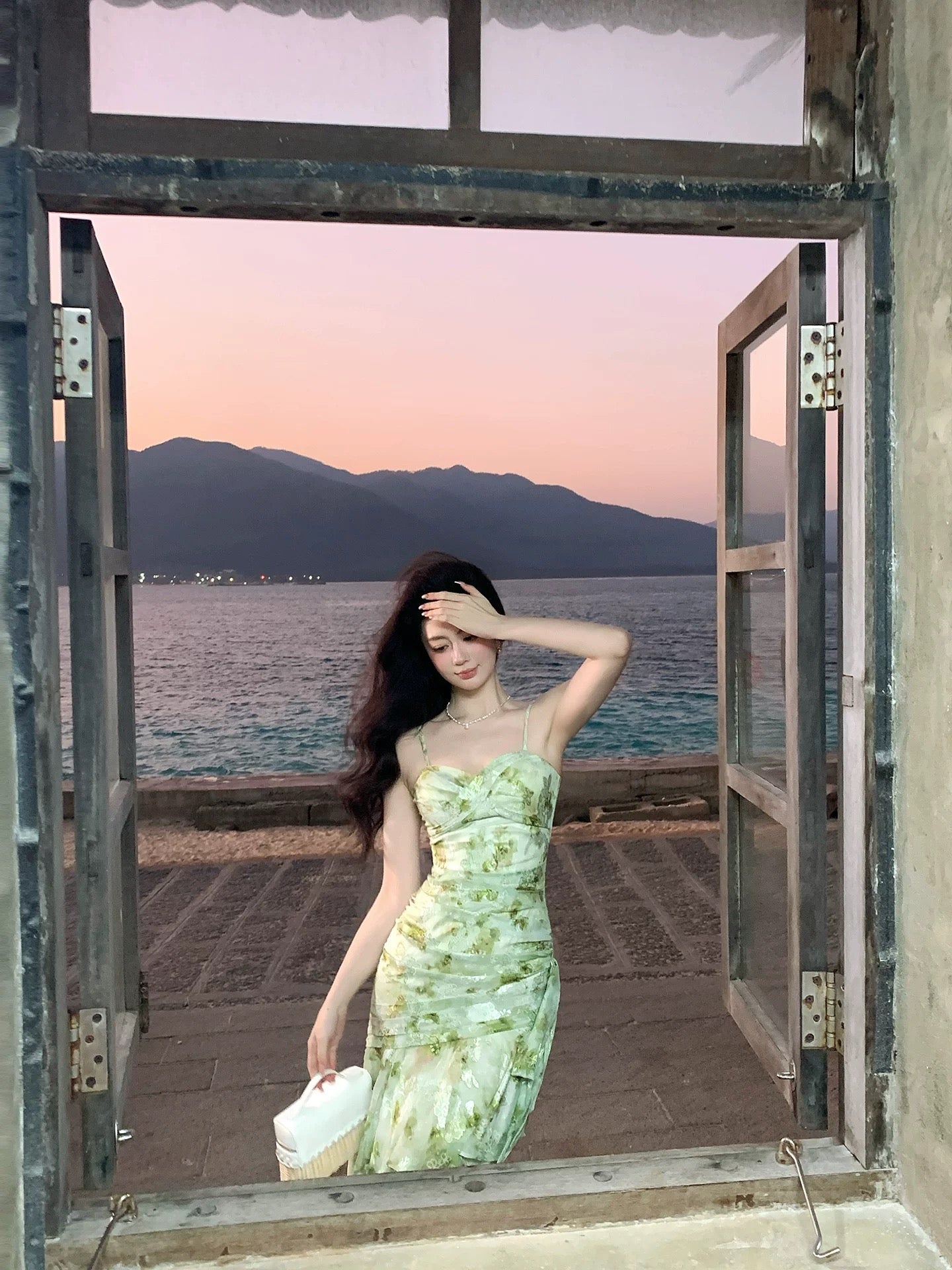 Good Job! 【Spring Branches in Full Bloom】French Floral Print Sundress for Women, Spring/Summer Ruffled Fishtail Resort Dress