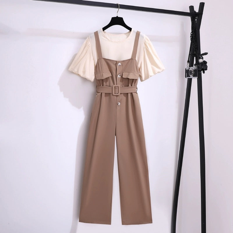 Overalls suit for women in summer 2024 new style for small people, a complete set of tall, fashionable and stylish shorts, two pieces