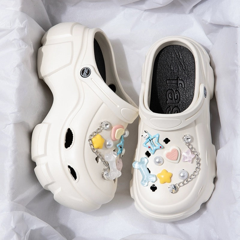 Thick-soled hole shoes female summer cute girls dopamine mesh infrared wear 7.0 heightened EVA two-wear Baotou slippers