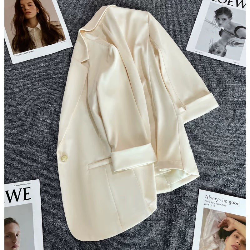 Off-white thin suit jacket for women 2024 summer new style design casual one-button niche suit trend