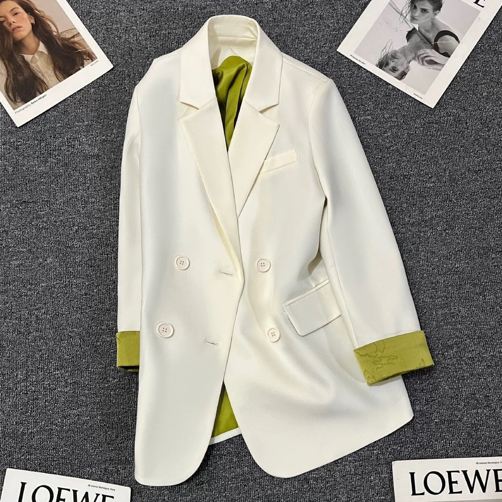 White cuffs stitching new Chinese suit jacket women 2025 spring and autumn new style high-end fashion popular suit trend