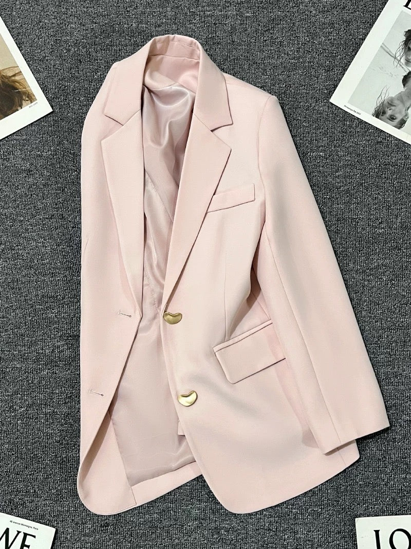 White peach pink suit jacket for women 2025 spring and autumn new style this year popular high-end Korean style loose temperament small suit