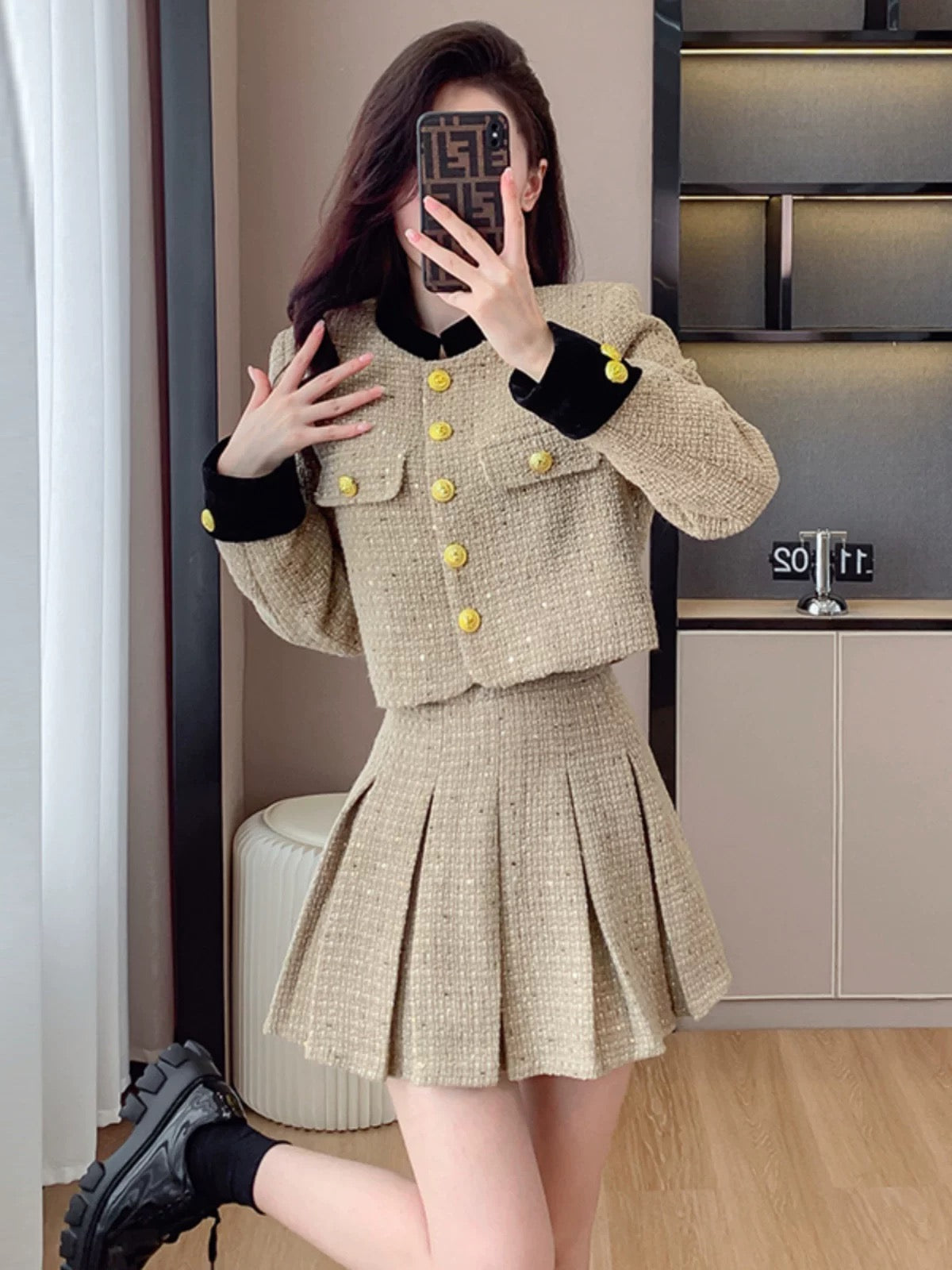 Xiaoxiangfeng Jacket 2024 New Autumn Style Winter Pleated Skirt Suit Women's Two-piece Skirt to Reduce Age