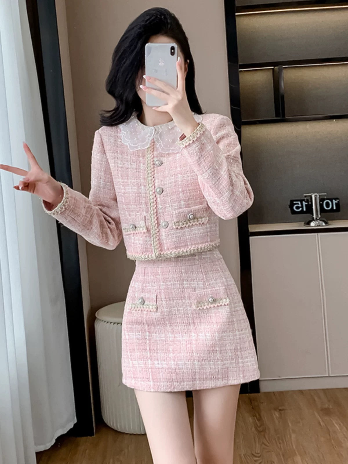 French high-end 2024 autumn and winter new pink tweed small fragrant jacket and skirt suit two-piece set