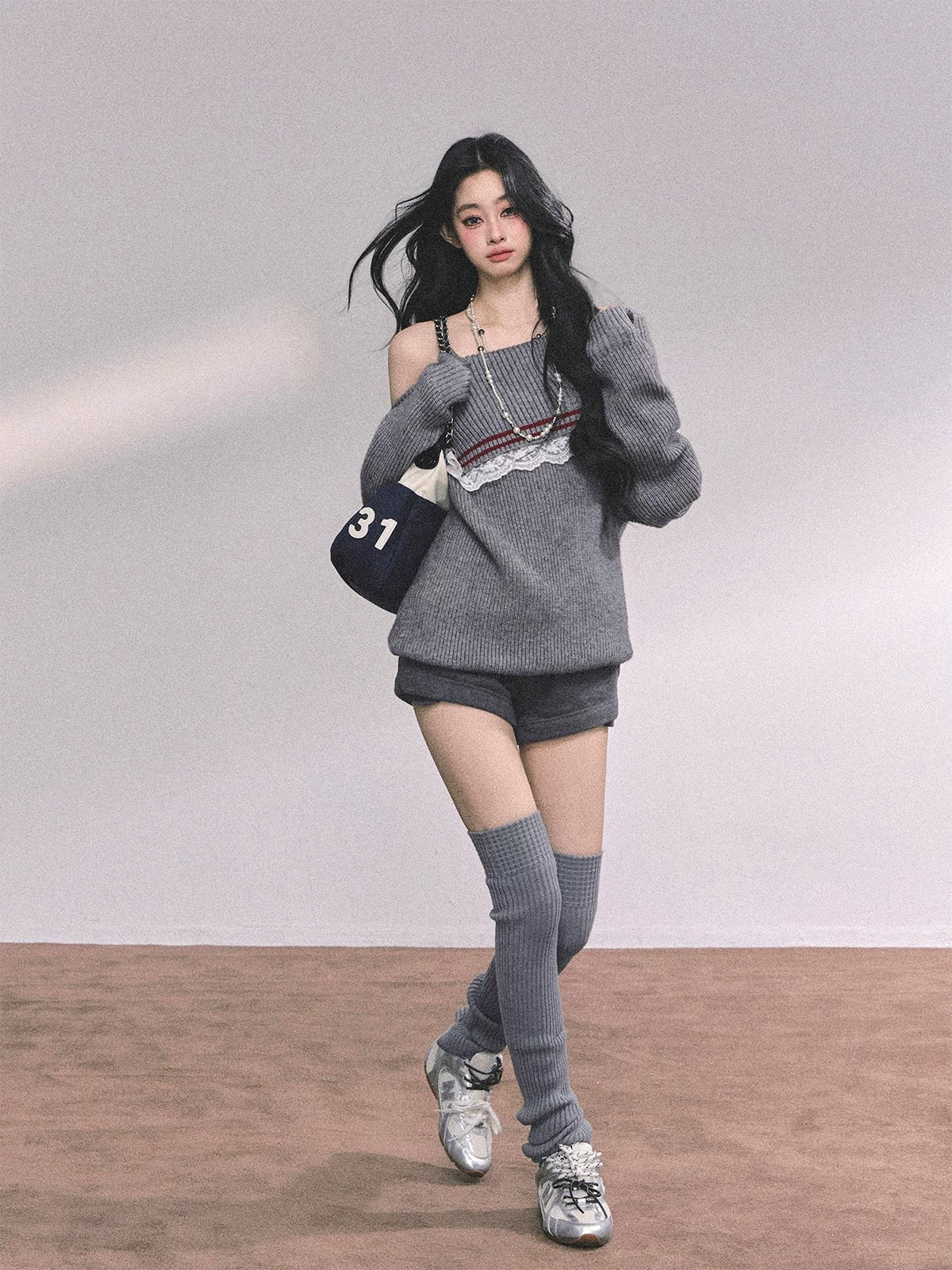 AOMALM's "British Chic" American College Lace Off-Shoulder Sweater for Women, Loose Knit Top for Winter