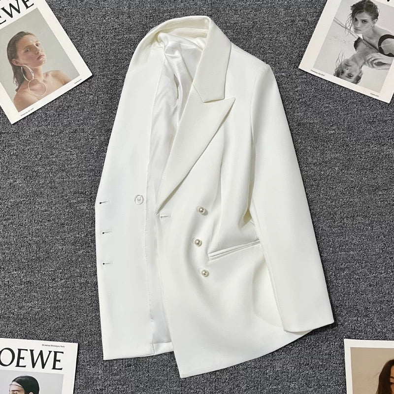White suit jacket for women 2025 spring and autumn new pearl button design Korean style temperament versatile age-reducing small suit