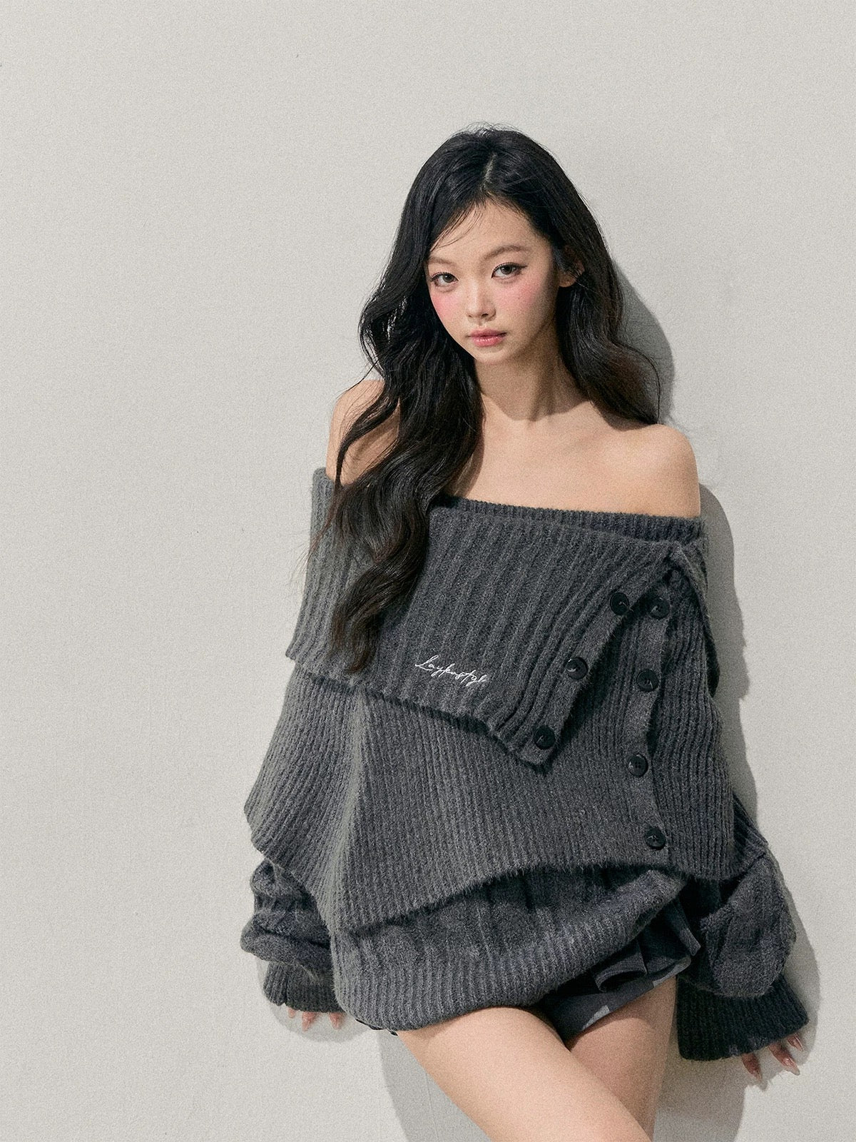 AOMALM's "Sober Fall" - Off-the-Shoulder Korean Style Knitted Sweater Women's Winter Slimming Two-Piece Set