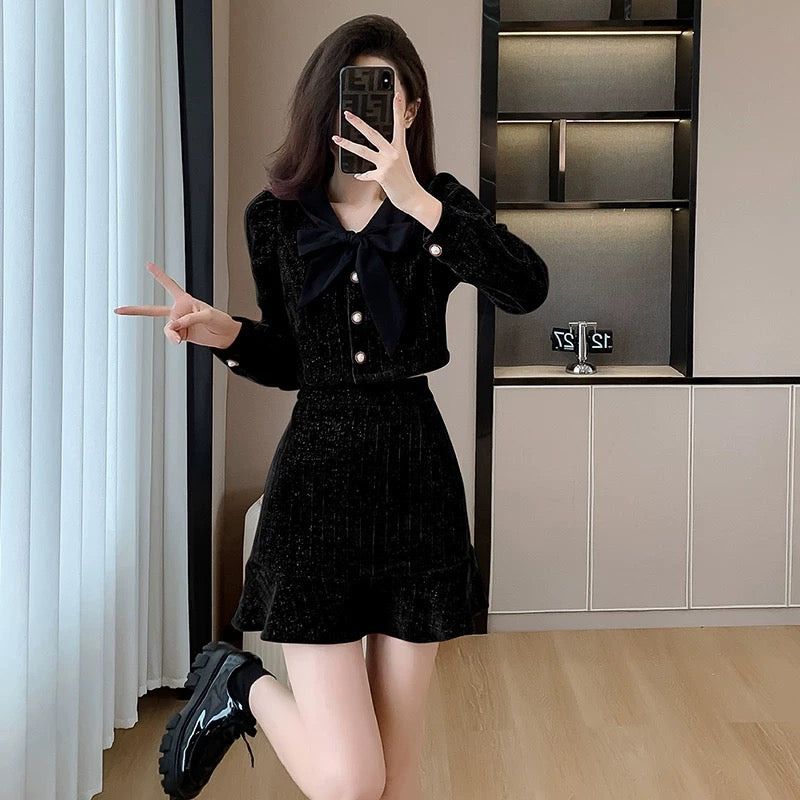 2024 Autumn and Winter New Xiaoxiangfeng Red Velvet Dress Women's Autumn Bridesmaid Return Wear High-end Suit Skirt