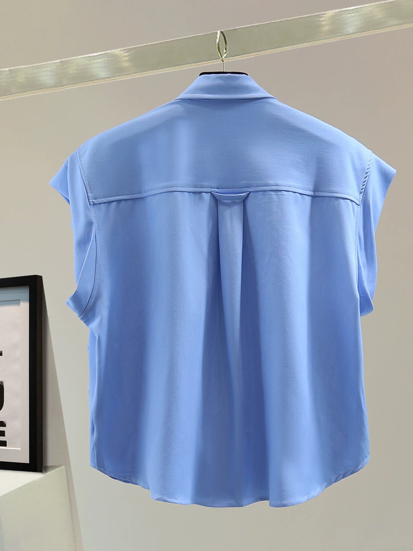 Heavy embroidery beaded sequined straight shirt 2025 summer Korean version loose slim solid color flying sleeve shirt trend
