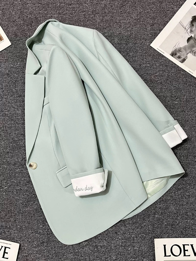 Sky blue embroidered suit jacket for women 2025 spring and autumn new Korean version one button small size super good-looking suit trend