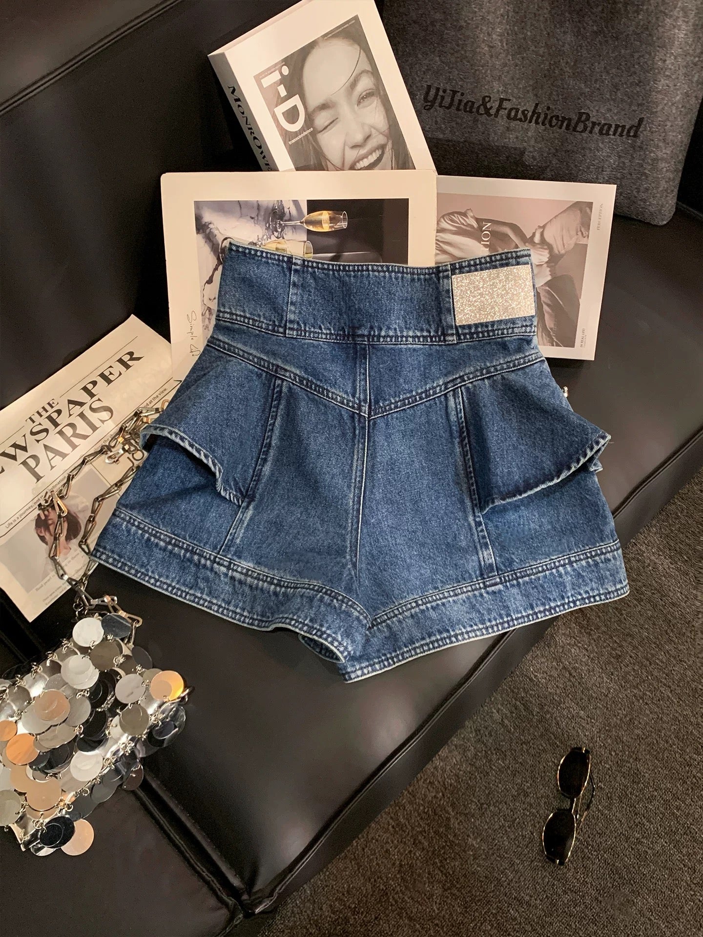 ZHOUYI/Monday Korean Style High-Waisted Zipper Cargo Denim Shorts Women's Summer Youthful Slimming Versatile Wide-Leg Hot Pants