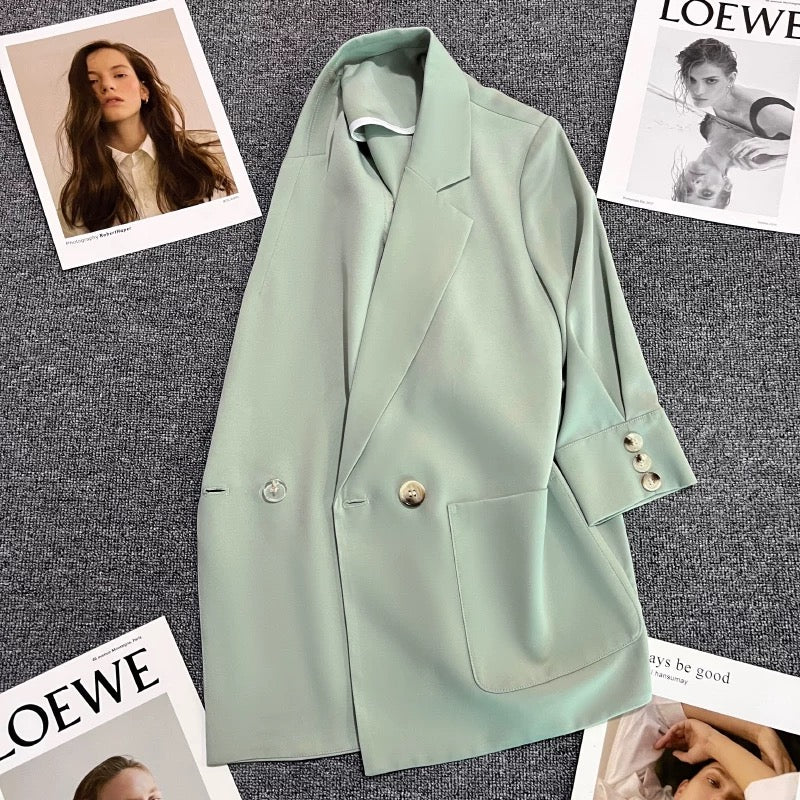 Mint green suit jacket for women 2024 summer new single-breasted thin casual fashion temperament niche suit