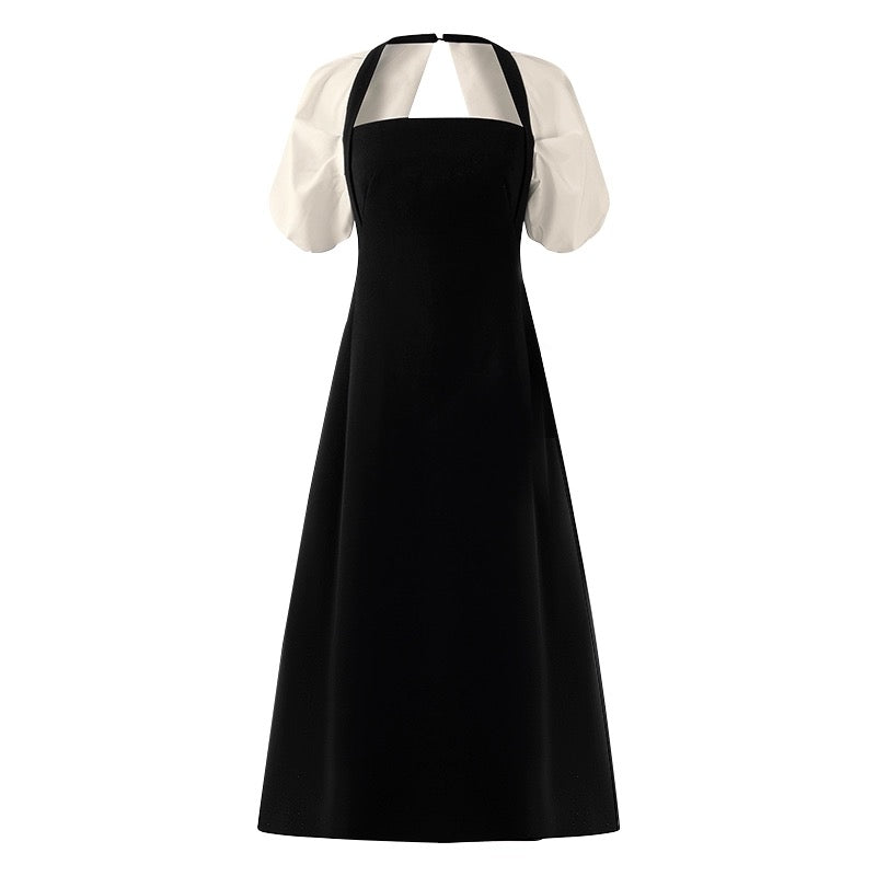 Plus size women's summer French high-end belly-covering dress for fat mm women with waist-slimming Hepburn style little black dress