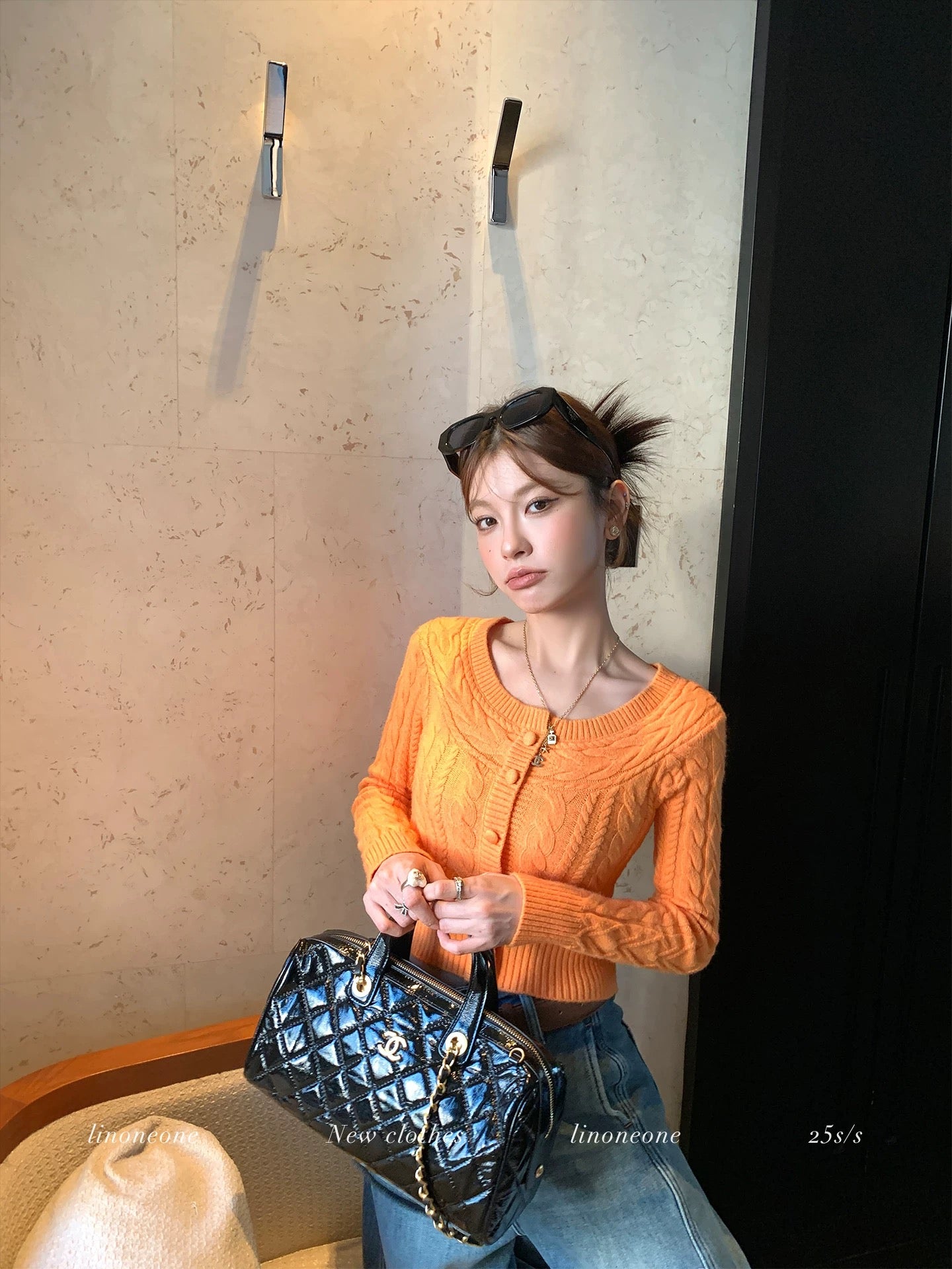 LINONEONE Relaxed Diary: Round Neck Off-Shoulder 3D Cable Knit Long-Sleeve Sweater - Christmas & New Year