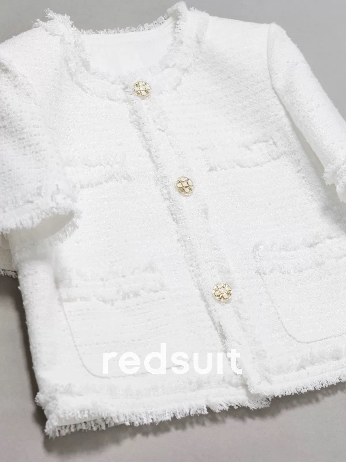 Redsuit fashionable and versatile age-reducing slimming small fragrance style white short-sleeved jacket celebrity thin short top summer