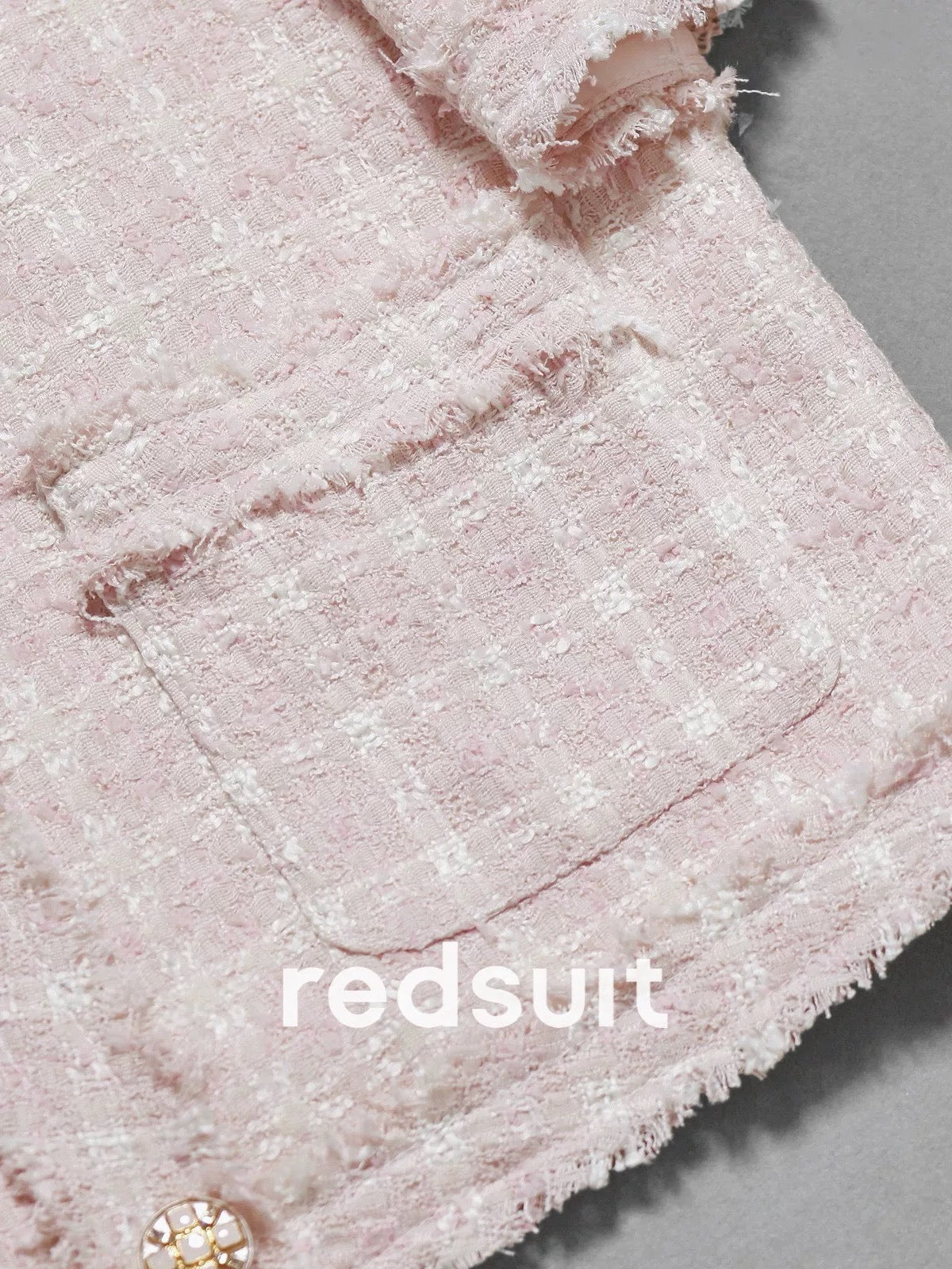 redsuit Korean style gentle temperament mist rose pink light tweed small Chanel style short-sleeved tassel jacket