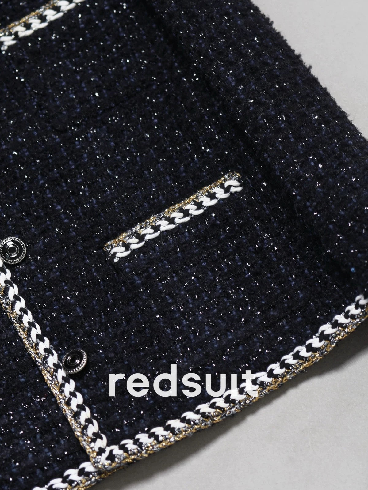 redsuit French light luxury embellished carbon crystal black tweed Chanel style jacket with exquisite design top