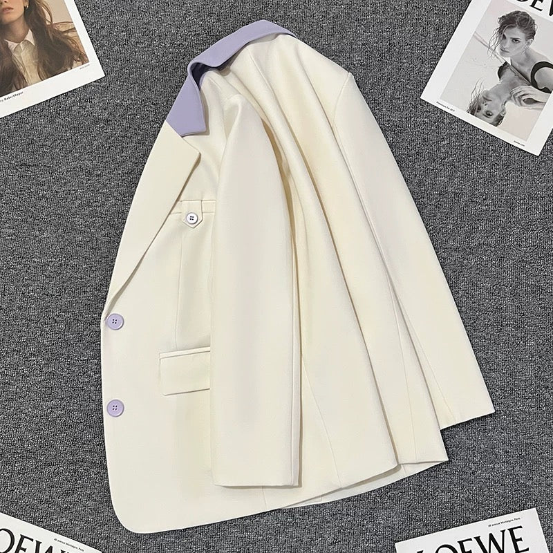 Off-white patchwork suit jacket for women 2025 new style for the spring, high-end temperament, fashionable and versatile small suit