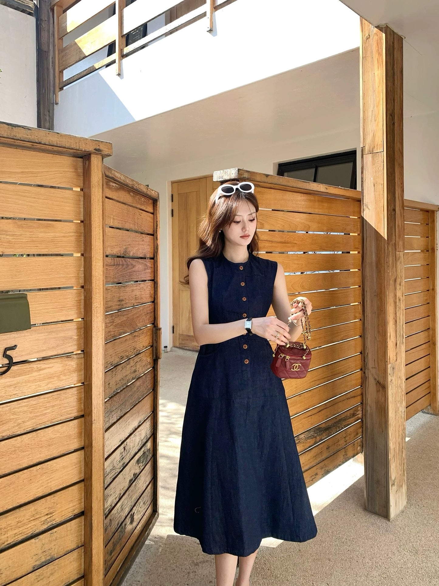 Syeee Emilia denim sleeveless dress for women summer new retro commuting slim A-line mid-length skirt