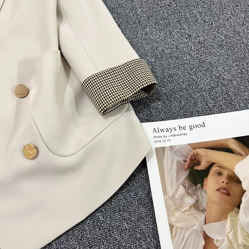Beige metal button suit jacket for women 2025 spring and autumn new style high-end cuffs splicing street suit trend